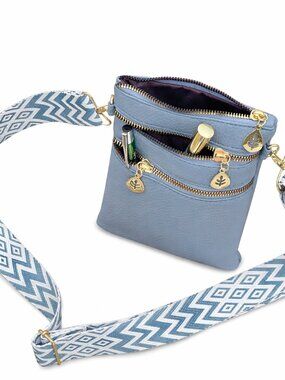 Artizanni Womens Crossbody Vegan Clutch Purse Satchel with Guitar Strap (Blue)